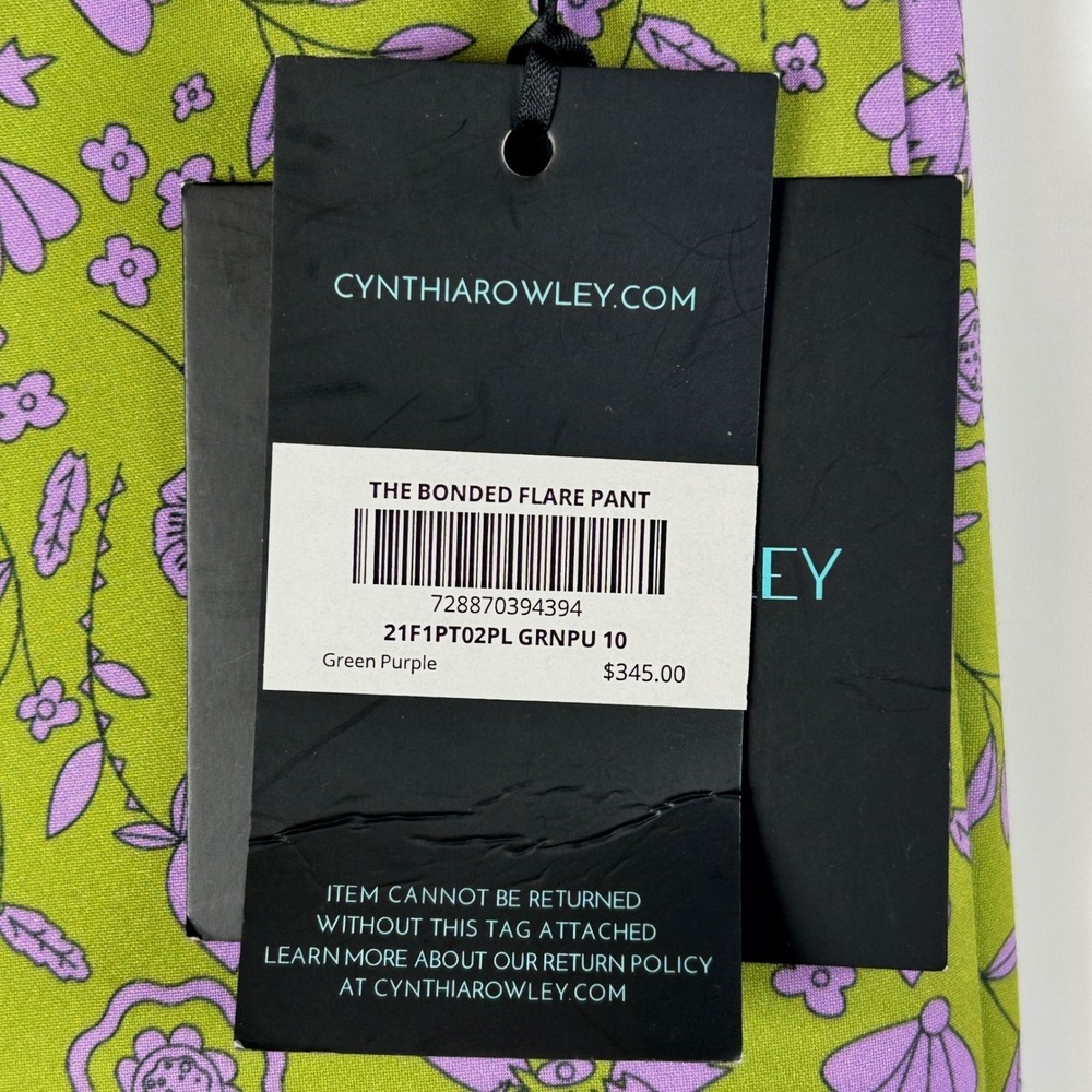 Cynthia Rowley The Bonded Flare Pant Womens 10 Green Purple Floral Retro Mod NWT - Picture 7 of 12